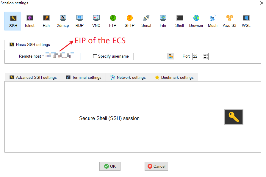 Figure 1 Creating an SSH session