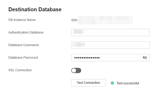 Figure 7 Destination database information