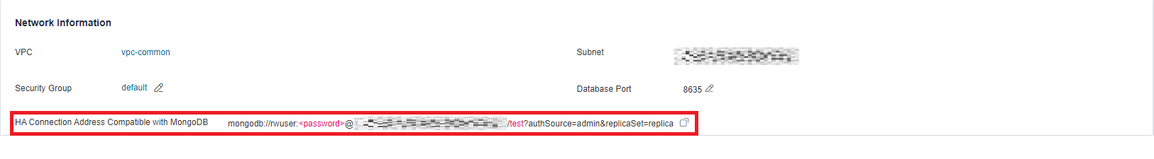 Figure 2 Obtaining the private HA connection address