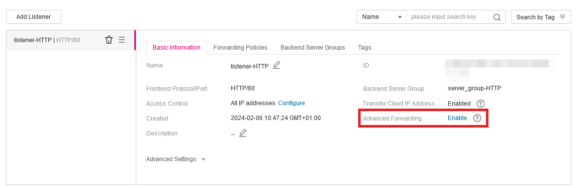 Figure 3 Enabling advanced
forwarding