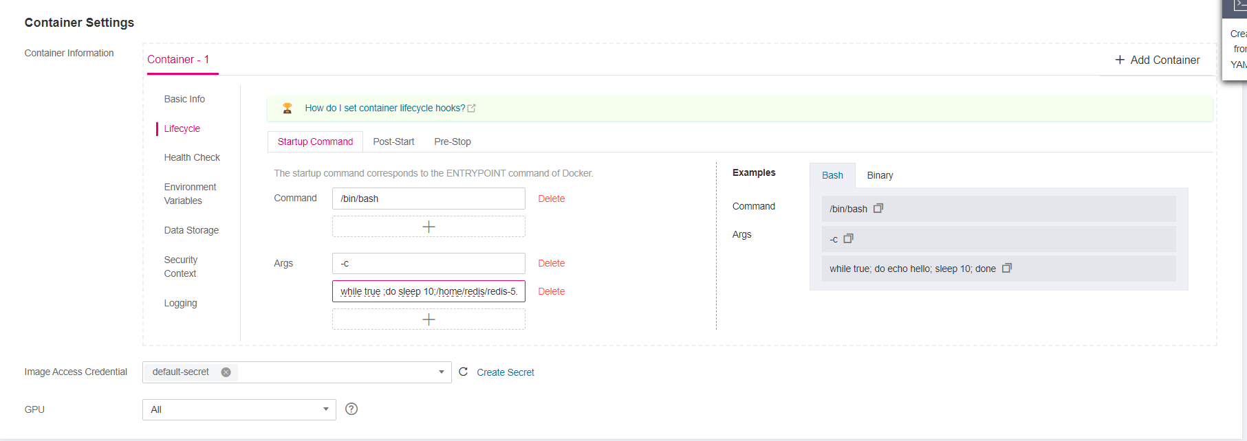 Figure 6 Configuring lifecycle parameters