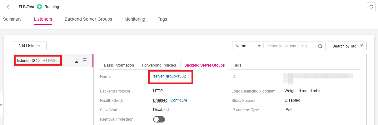 Figure 10 HTTP listener and backend server
group