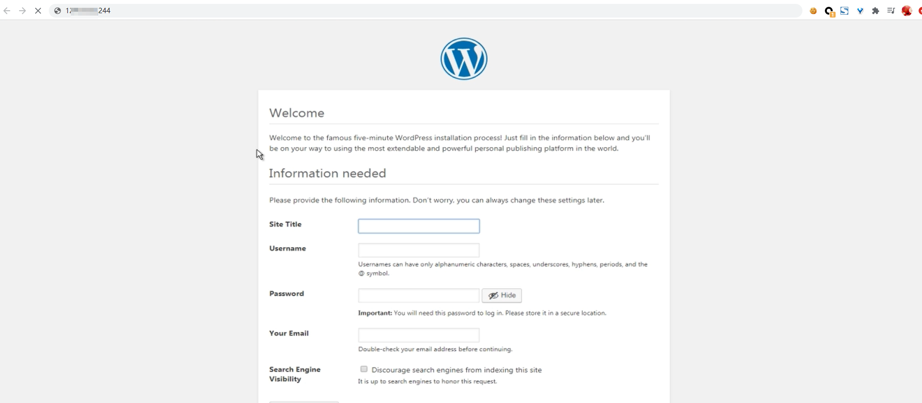 Figure 2 WordPress welcome page